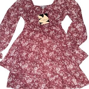 Inspired Hearts Red Ruffled Tiered Sundress with Bishop Sleeves